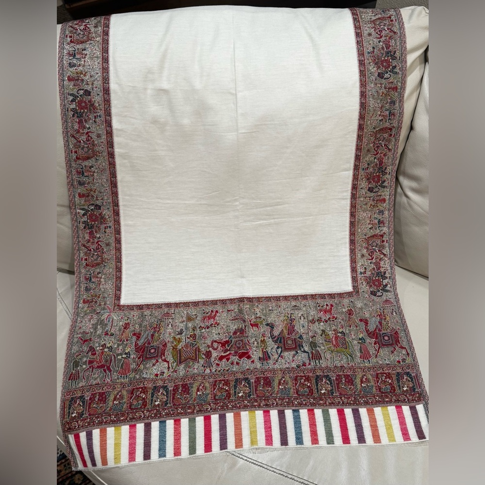 Moonlight Mughal Border, Pashmina Shawl, Wedding Gift, 27 Inches By 80 Inches